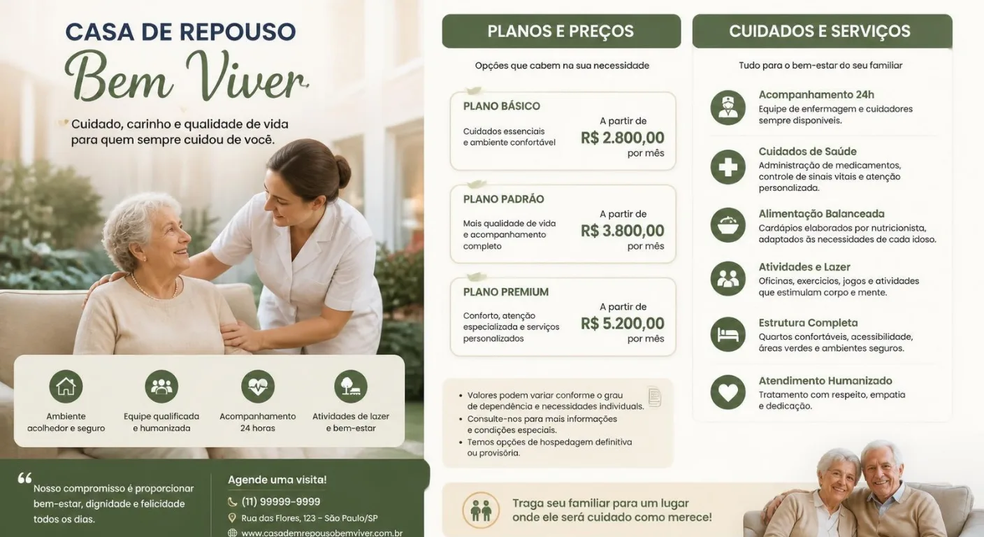 Tabela de preços de casas de repouso na Mooca
