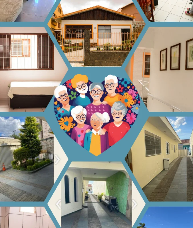 Quarto de uma casa de repouso para idosos, com cama confortável, decoração tranquila e luz natural.